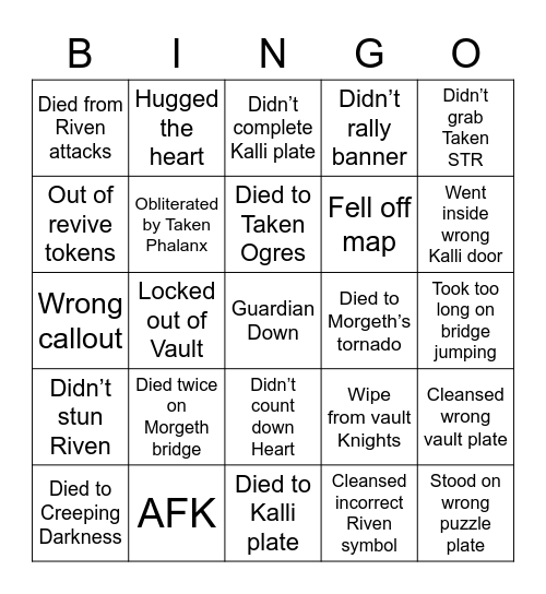 Last Wish Bingo Card