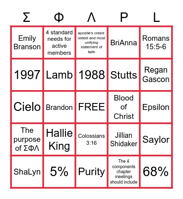 Phi Lamb Bingo 2022 Bingo Card