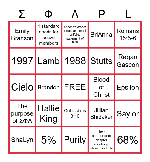 Phi Lamb Bingo 2022 Bingo Card