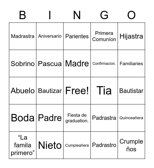La Familia Bingo Card