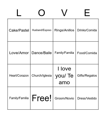 Bridal Shower Bingo Card