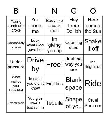 Lets take a Road Trip Bingo Card