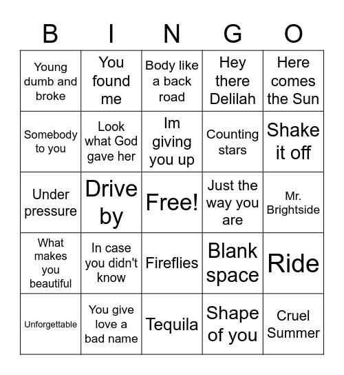 Lets take a Road Trip Bingo Card