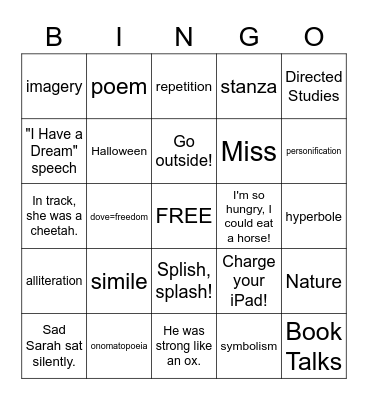 ELA Bingo Card