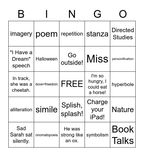 ELA Bingo Card