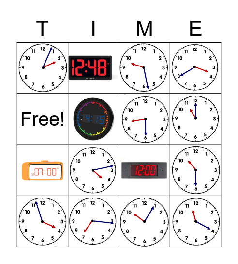 Telling Time Bingo Card