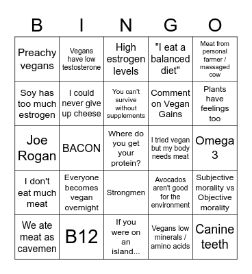 Vegan Bingo Card