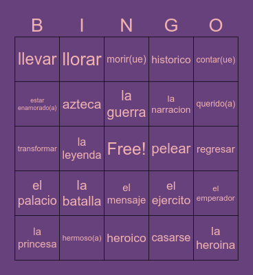 4.1 Vocabulary Bingo Card