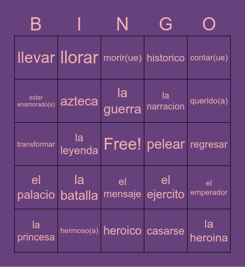 4.1 Vocabulary Bingo Card