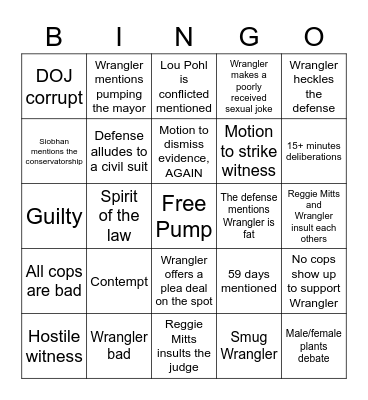Reggie Mitts court case Bingo Card