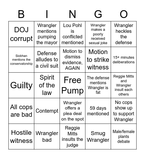 Reggie Mitts court case Bingo Card