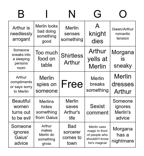 Merlin Bingo Card