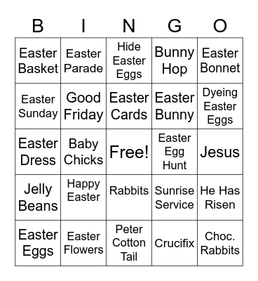 Easter Bingo at Northspring Senior Living Bingo Card