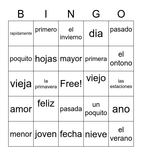 Unit 5B Bingo Card