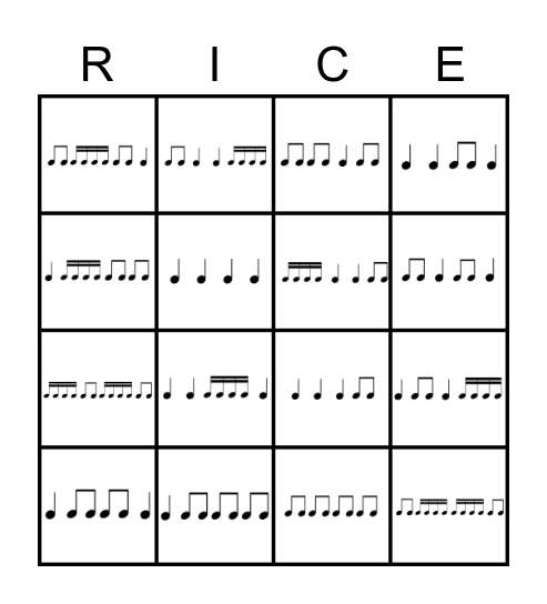 Rhythm Bingo Card