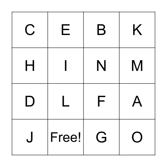 ASL Alphabet Bingo Card