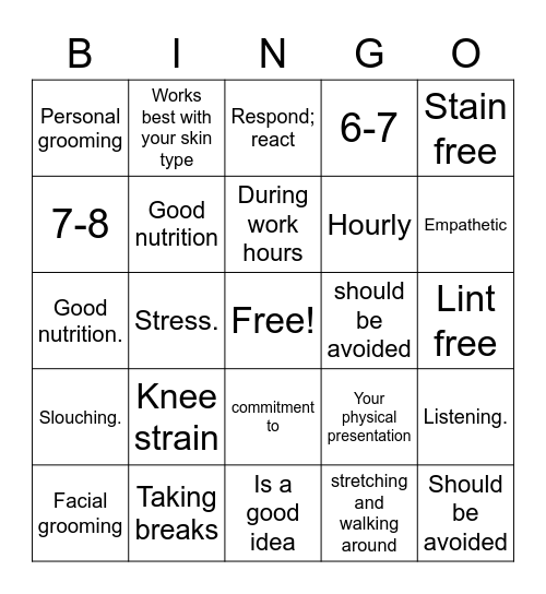 Chapter 3 Bingo Card