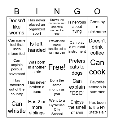 OEC 'People Bingo Card