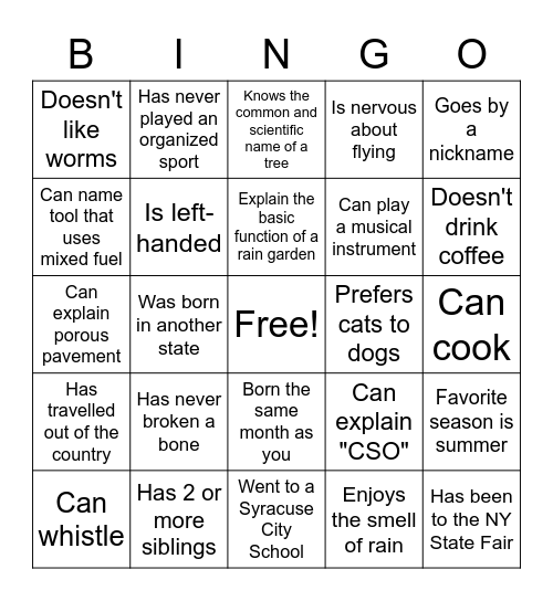 OEC 'People Bingo Card