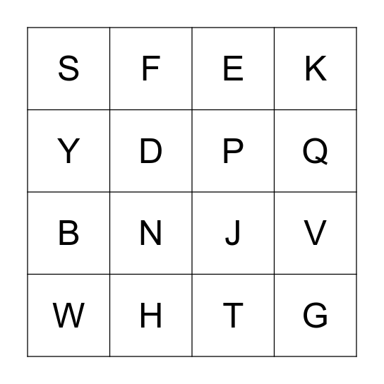 ASL Alphabet Bingo Card