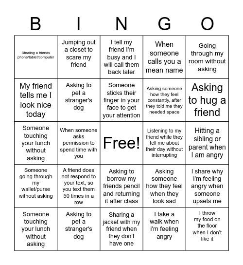 Boundaries Bingo Card