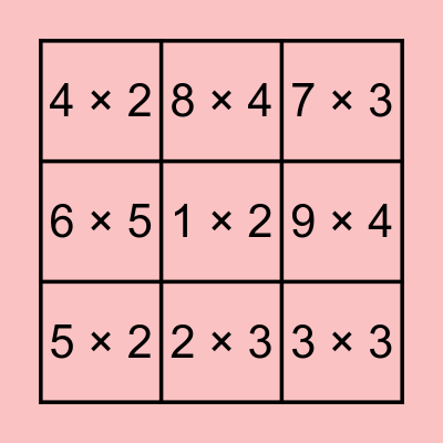 My Multiplication Bingo Card Bingo Card