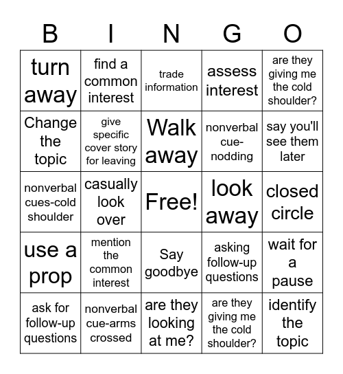 Starting/Joining/Exiting Conversations Bingo Card
