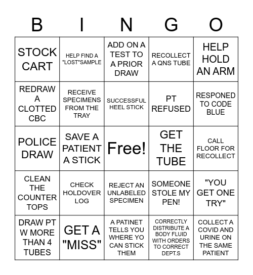 PHLEBOTOMY LAB WEEK 2022 Bingo Card