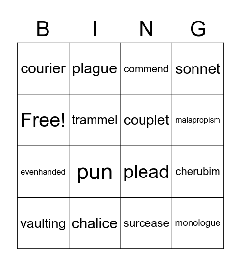 English II Vocab lit 12 Bingo Card