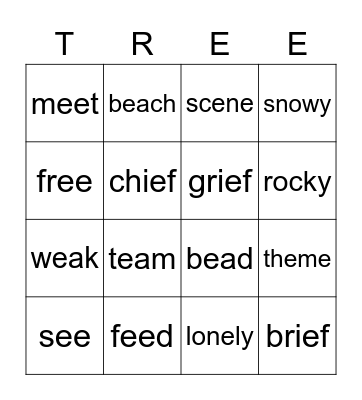 Tree Card Bingo Card