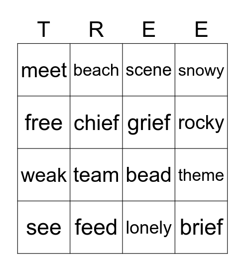 Tree Card Bingo Card