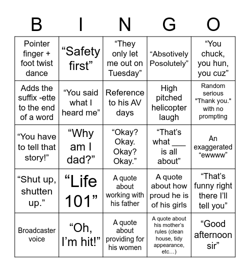 Bobby Bingo Card