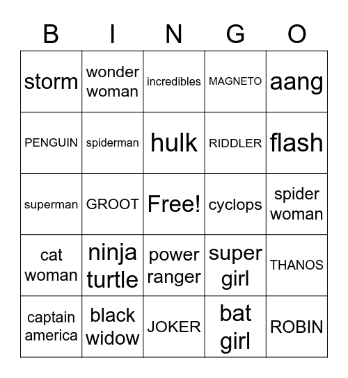 superhero Bingo Card