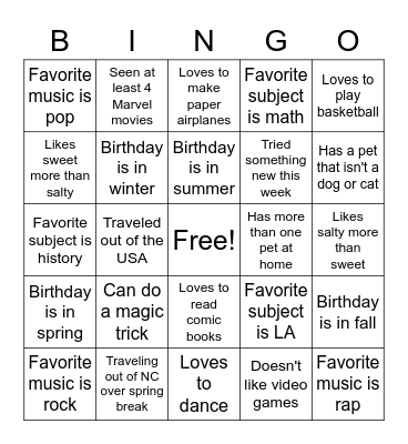 Olympians' Bingo Card