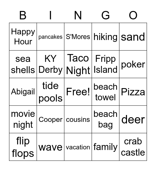 BEACH BINGO Card