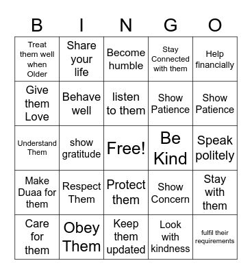 Rights Of Parents Bingo Card