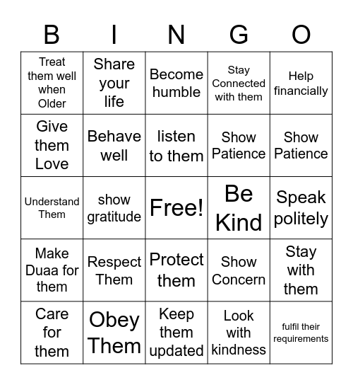 Rights Of Parents Bingo Card