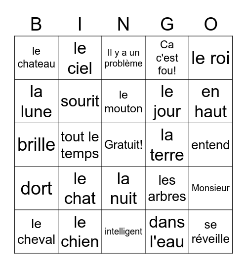 Le chat et la lune Bingo Card