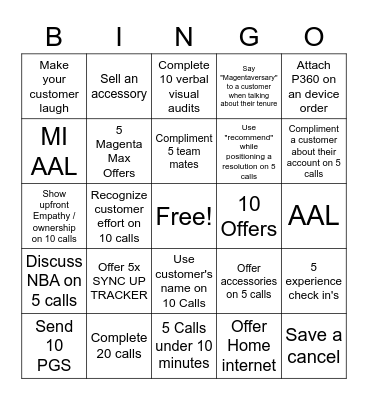 TMO Behavior Bingo Card