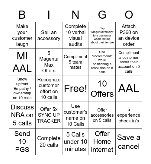 TMO Behavior Bingo Card