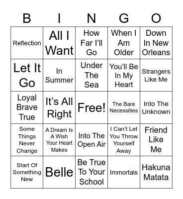 DISNEY HITS Bingo Card