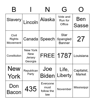 Citizenship Bingo Card