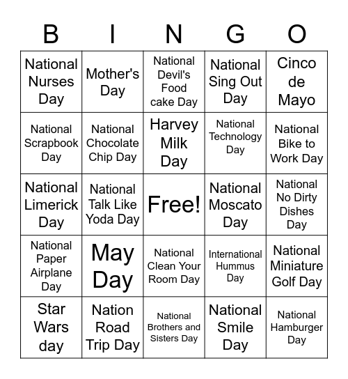 May Scavenger Hunt Bingo Card