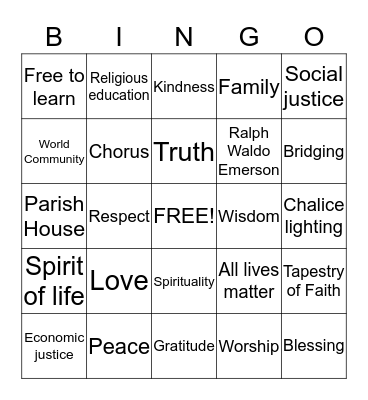 Unitarian Universalist  Bingo Card