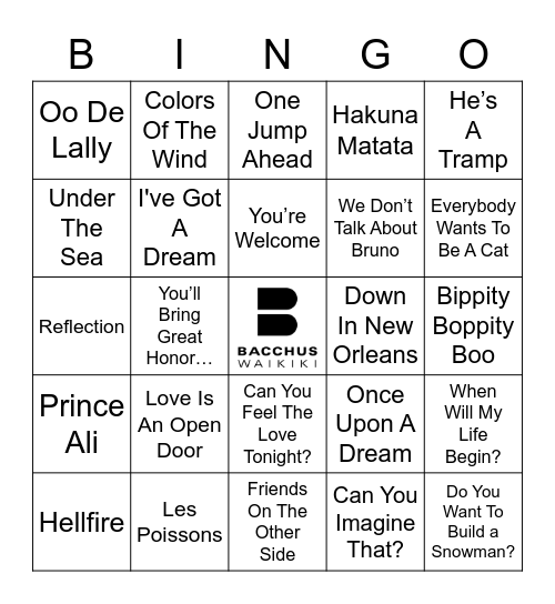 Disney Bingo Card