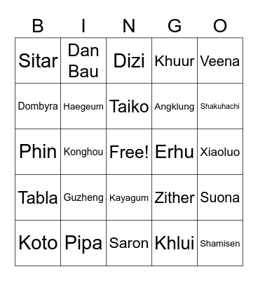 Traditional Asian Instruments Bingo Card