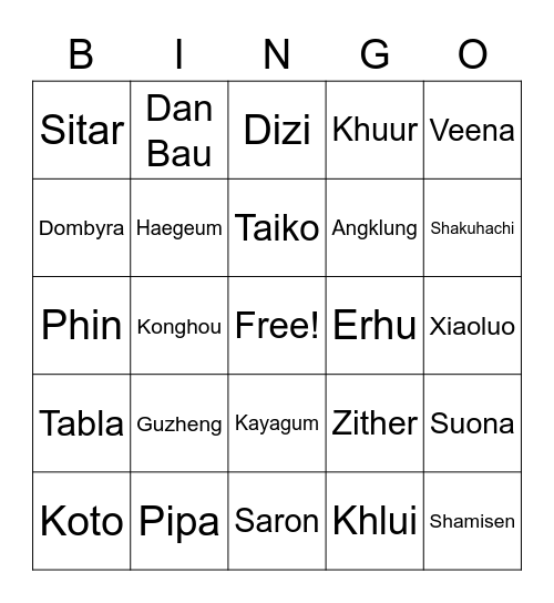 Traditional Asian Instruments Bingo Card