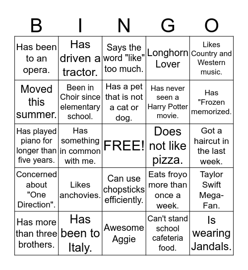 Did You Know?? Bingo Card