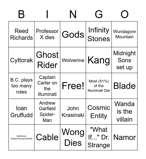 Multiverse of Madness Bingo Card