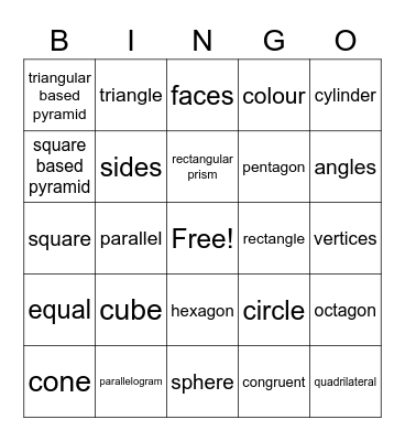 Geometry Bingo Card